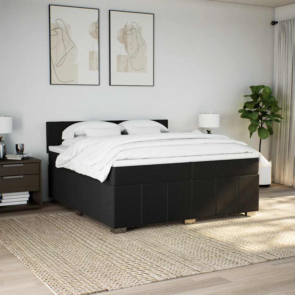 Κρεβάτι Boxspring με Στρώμα Μαύρο 200x200 εκ. Υφασμάτινο - Pakobazaar