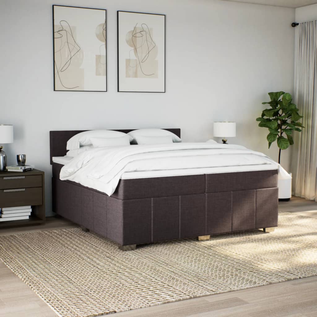 Κρεβάτι Boxspring με Στρώμα Σκούρο Καφέ 200x200 εκ. Υφασμάτινο