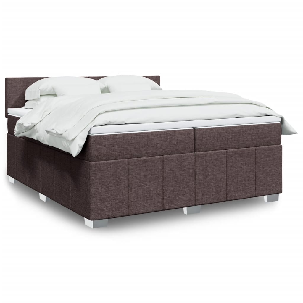 Κρεβάτι Boxspring με Στρώμα Σκούρο Καφέ 200x200 εκ. Υφασμάτινο