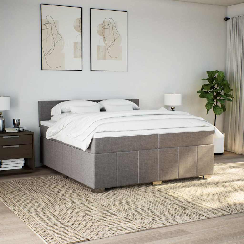Κρεβάτι Boxspring με Στρώμα Taupe 200x200 εκ. Υφασμάτινο - Pakobazaar