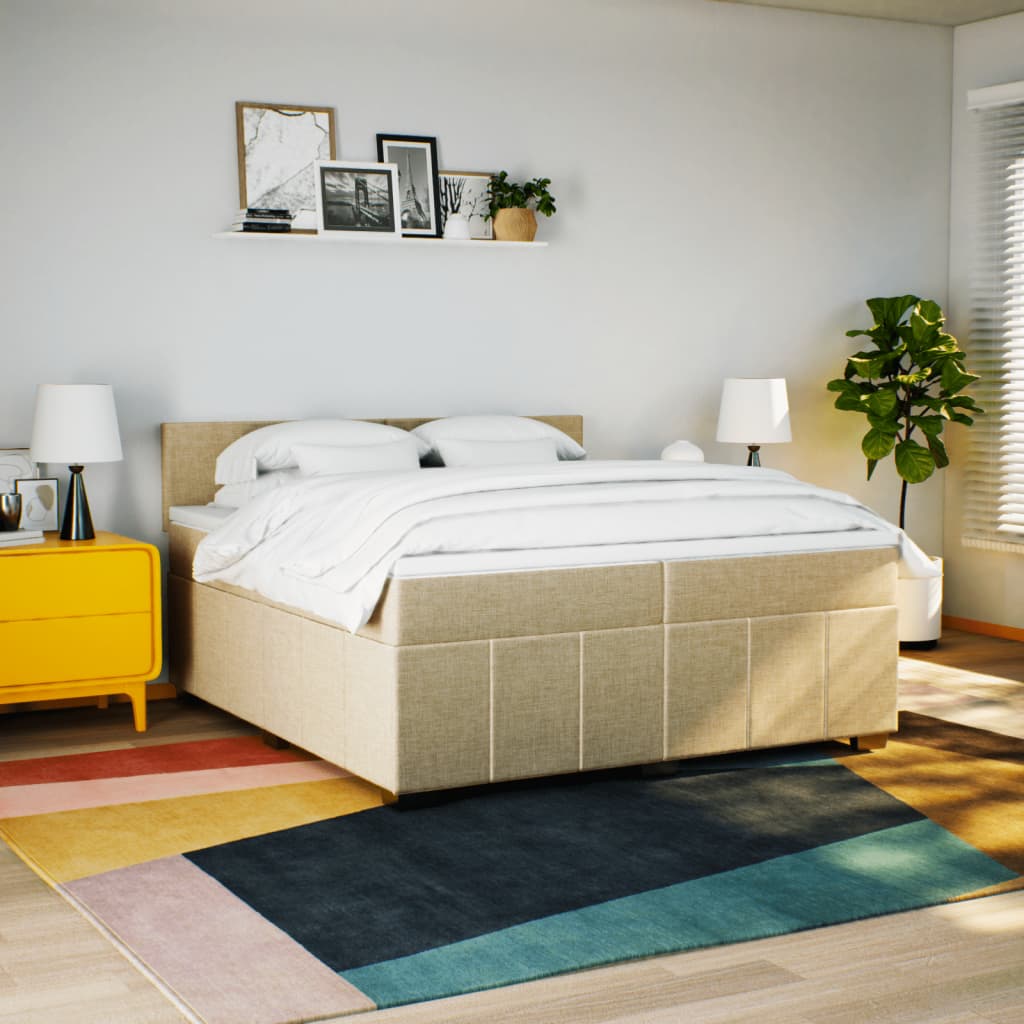 Κρεβάτι Boxspring με Στρώμα Κρεμ 200x200 εκ. Υφασμάτινο - Pakobazaar