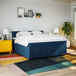 Κρεβάτι Boxspring με Στρώμα Μπλε 200x200 εκ. Υφασμάτινο - Pakobazaar