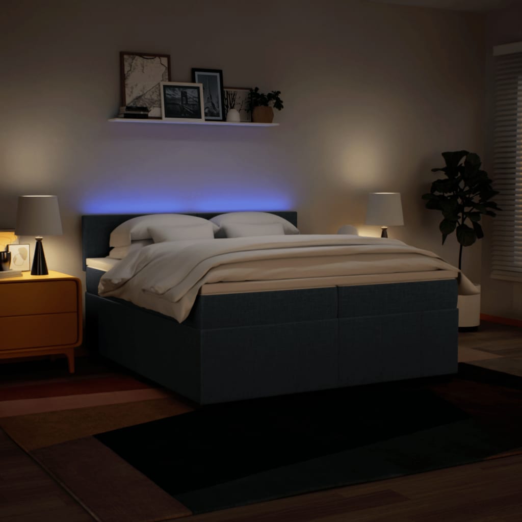Κρεβάτι Boxspring με Στρώμα Μπλε 200x200 εκ. Υφασμάτινο - Pakobazaar