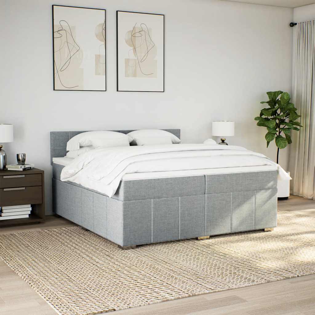 Κρεβάτι Boxspring με Στρώμα Ανοιχτό Γκρι 200x200 εκ. Υφασμάτινο - Pakobazaar