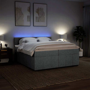 Κρεβάτι Boxspring με Στρώμα Ανοιχτό Γκρι 200x200 εκ. Υφασμάτινο - Pakobazaar