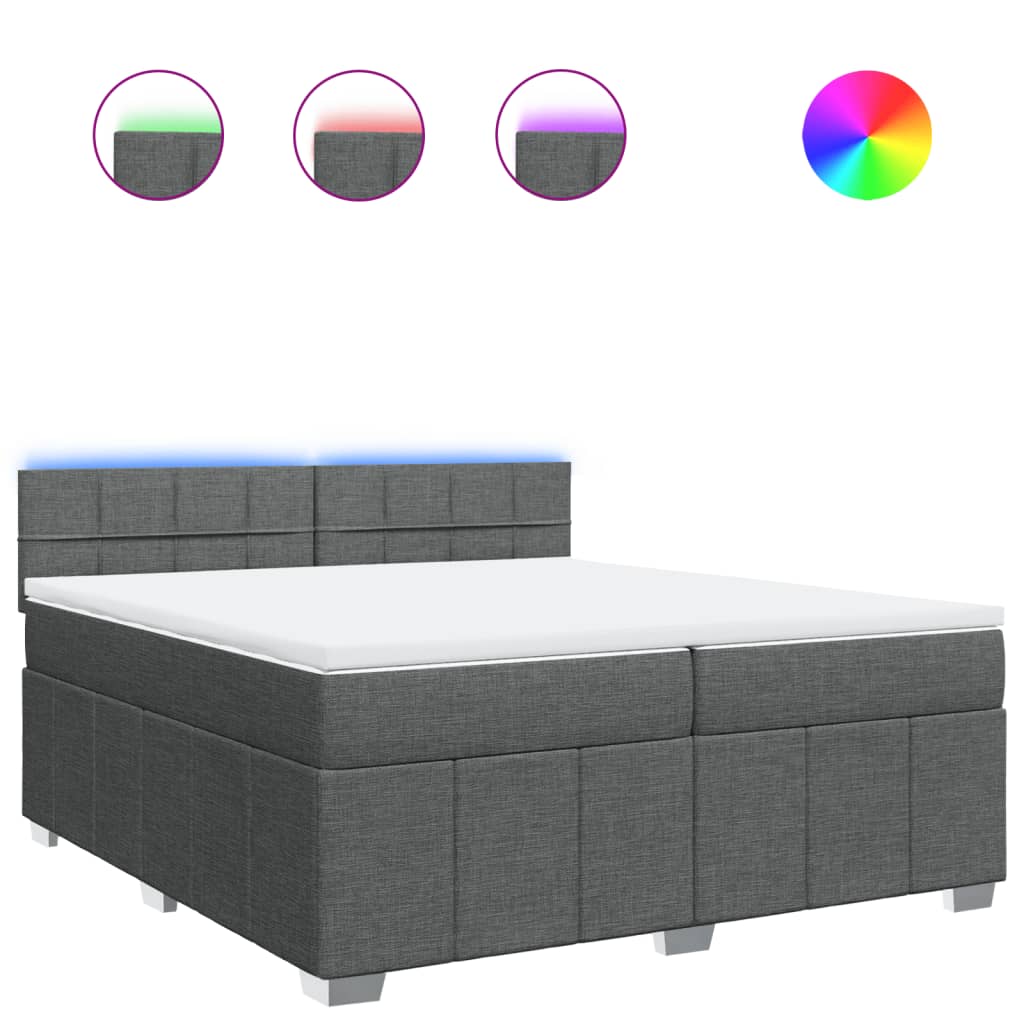 Κρεβάτι Boxspring με Στρώμα Σκούρο Γκρι 200x200 εκ. Υφασμάτινο - Pakobazaar
