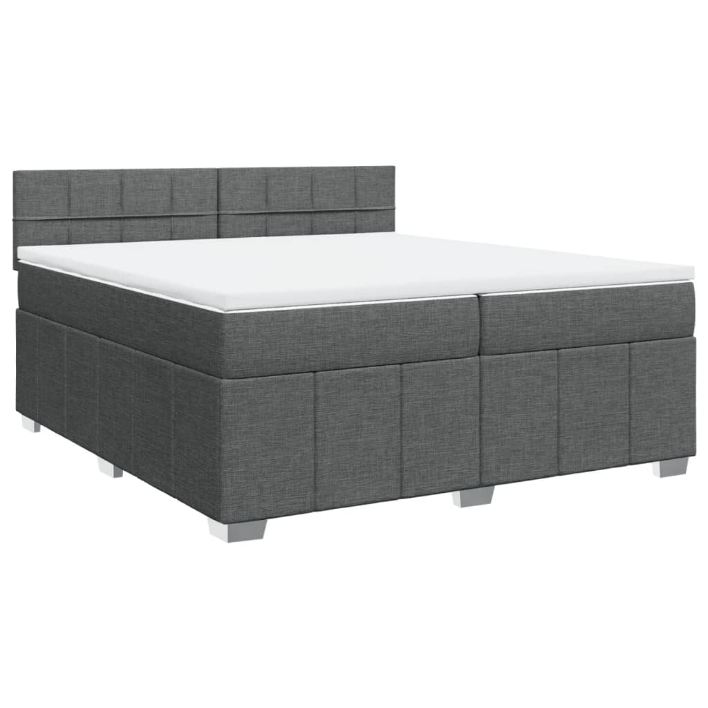 Κρεβάτι Boxspring με Στρώμα Σκούρο Γκρι 200x200 εκ. Υφασμάτινο - Pakobazaar