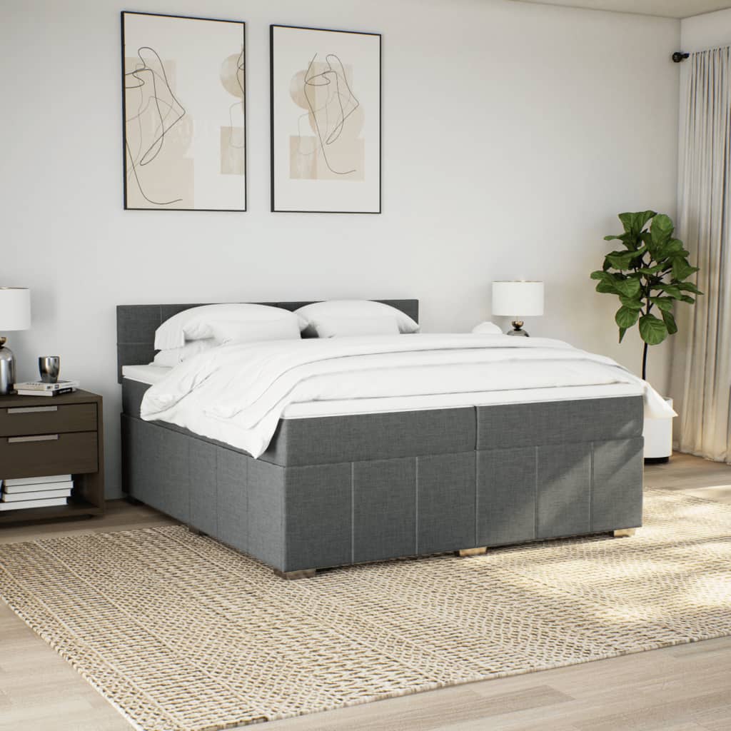 Κρεβάτι Boxspring με Στρώμα Σκούρο Γκρι 200x200 εκ. Υφασμάτινο - Pakobazaar