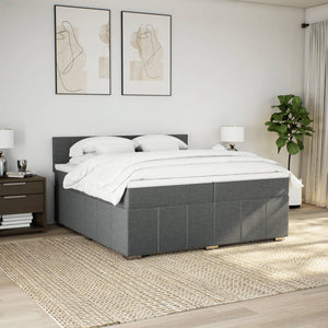Κρεβάτι Boxspring με Στρώμα Σκούρο Γκρι 200x200 εκ. Υφασμάτινο - Pakobazaar