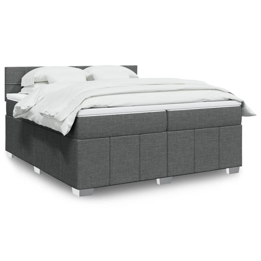 Κρεβάτι Boxspring με Στρώμα Σκούρο Γκρι 200x200 εκ. Υφασμάτινο - Pakobazaar