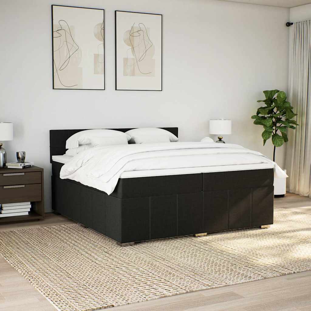 Κρεβάτι Boxspring με Στρώμα Μαύρο 200x200 εκ. Υφασμάτινο - Pakobazaar