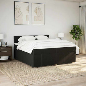 Κρεβάτι Boxspring με Στρώμα Μαύρο 200x200 εκ. Υφασμάτινο - Pakobazaar
