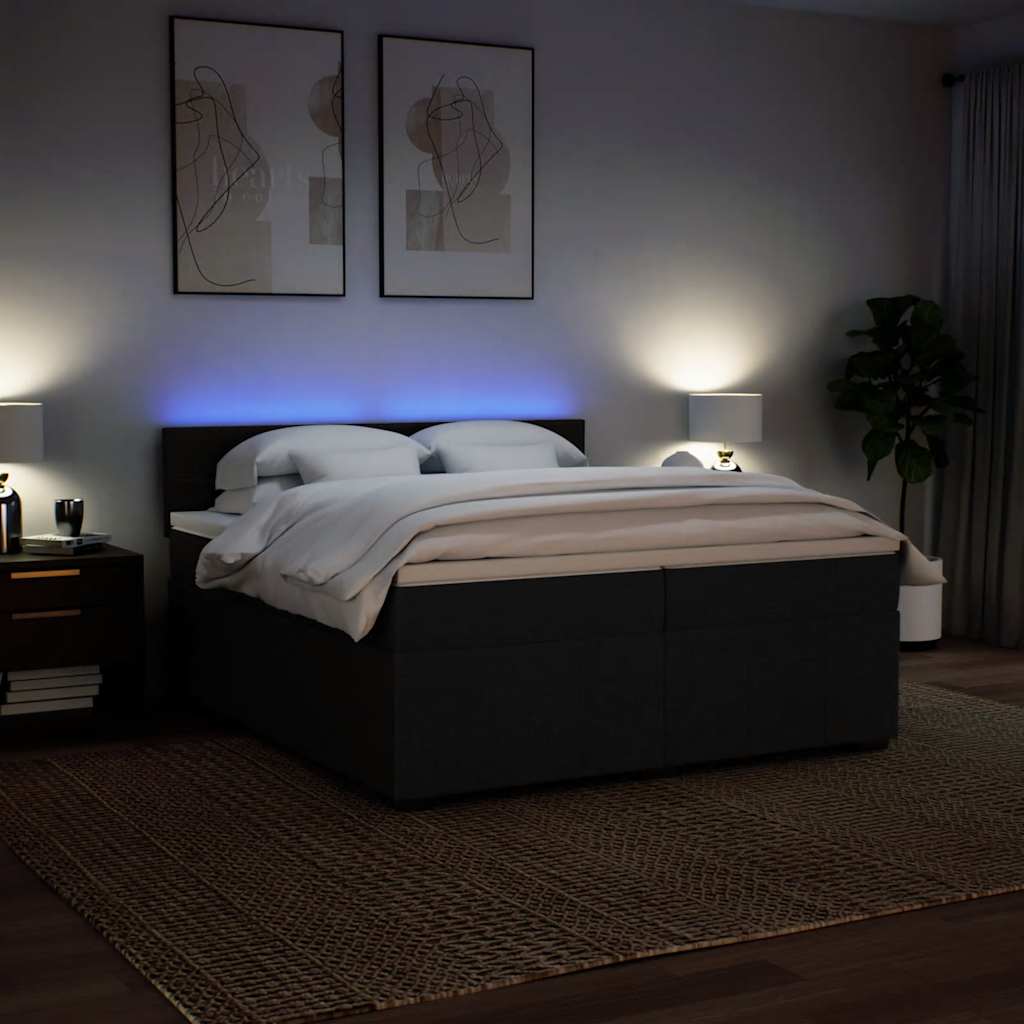 Κρεβάτι Boxspring με Στρώμα Μαύρο 200x200 εκ. Υφασμάτινο - Pakobazaar