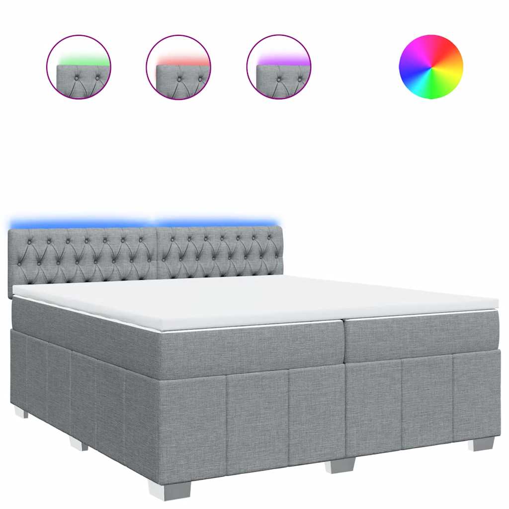 Κρεβάτι Boxspring με Στρώμα Ανοιχτό Γκρι 200x200 εκ. Υφασμάτινο - Pakobazaar