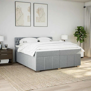 Κρεβάτι Boxspring με Στρώμα Ανοιχτό Γκρι 200x200 εκ. Υφασμάτινο - Pakobazaar