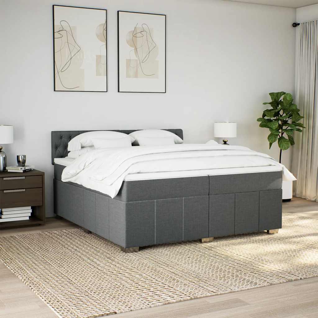 Κρεβάτι Boxspring με Στρώμα Σκούρο Γκρι 200x200 εκ. Υφασμάτινο - Pakobazaar