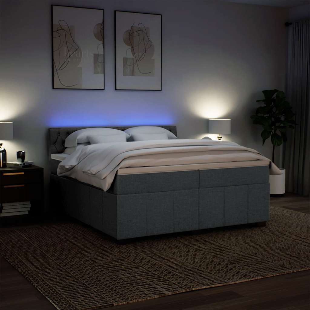 Κρεβάτι Boxspring με Στρώμα Σκούρο Γκρι 200x200 εκ. Υφασμάτινο - Pakobazaar