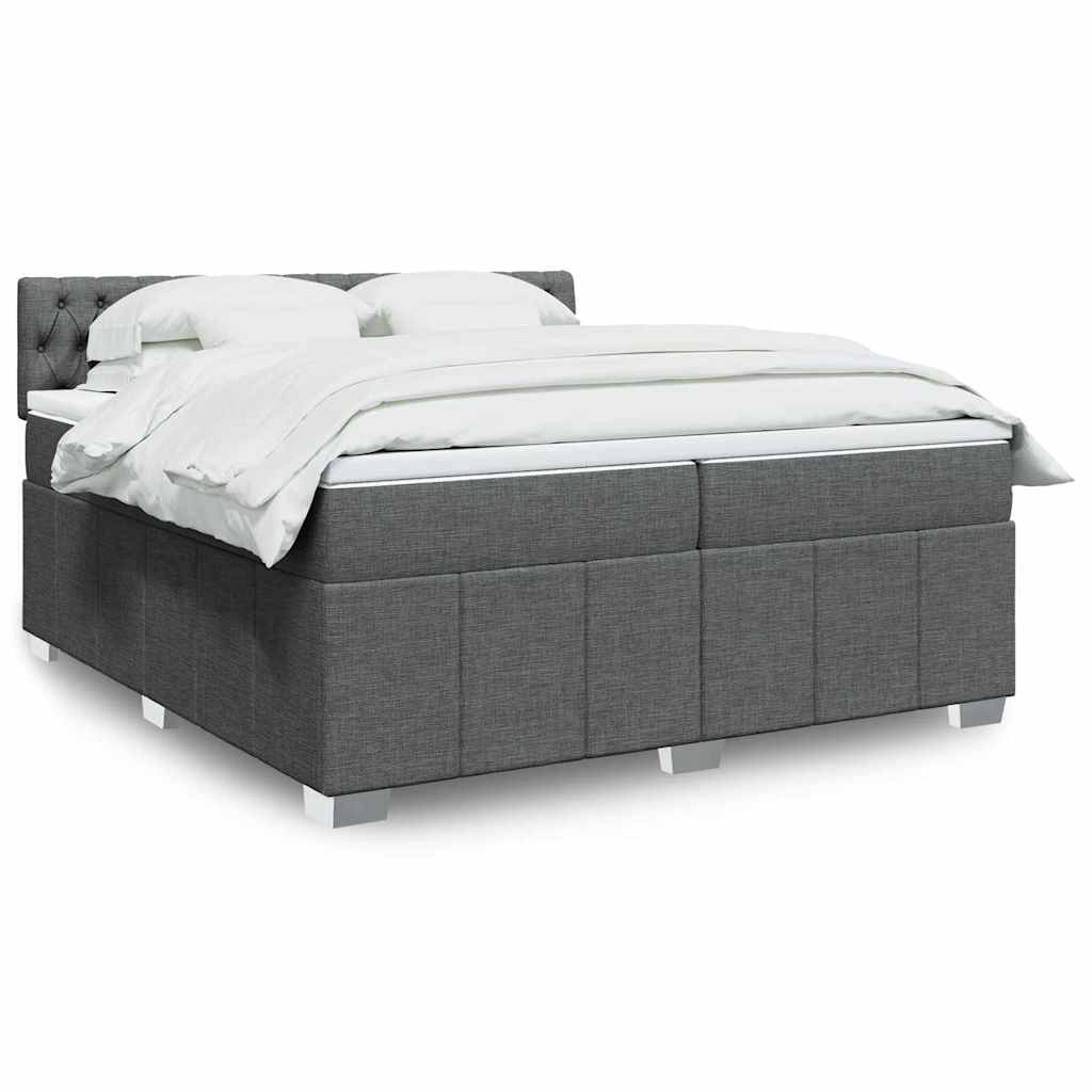 Κρεβάτι Boxspring με Στρώμα Σκούρο Γκρι 200x200 εκ. Υφασμάτινο - Pakobazaar