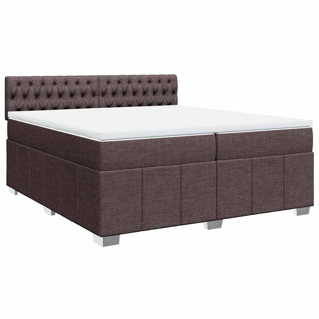 Κρεβάτι Boxspring με Στρώμα Σκούρο Καφέ 200x200 εκ. Υφασμάτινο - Pakobazaar