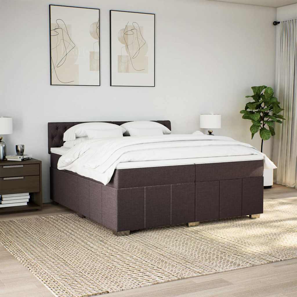 Κρεβάτι Boxspring με Στρώμα Σκούρο Καφέ 200x200 εκ. Υφασμάτινο - Pakobazaar