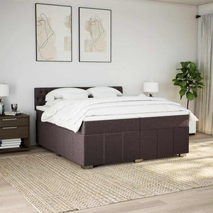 Κρεβάτι Boxspring με Στρώμα Σκούρο Καφέ 200x200 εκ. Υφασμάτινο - Pakobazaar