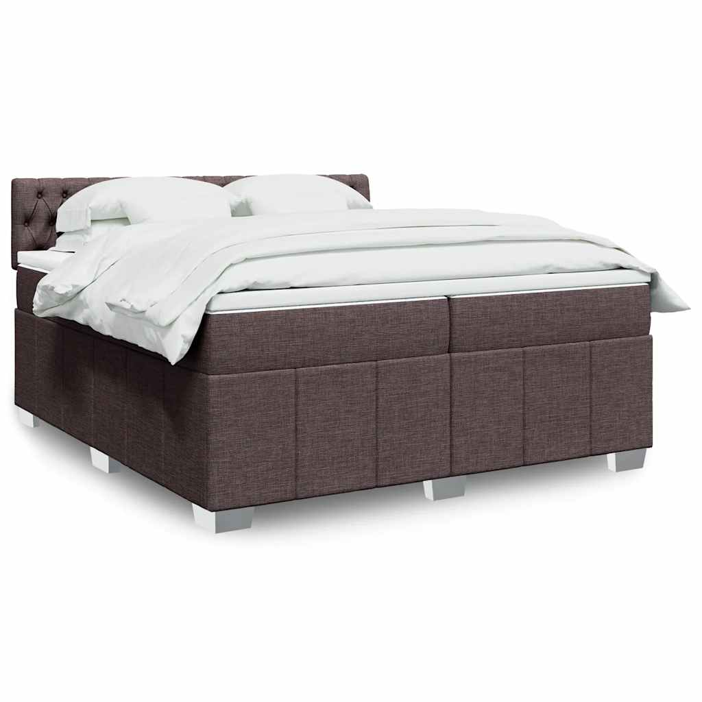 Κρεβάτι Boxspring με Στρώμα Σκούρο Καφέ 200x200 εκ. Υφασμάτινο - Pakobazaar
