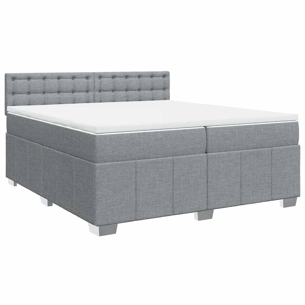Κρεβάτι Boxspring με Στρώμα Ανοιχτό Γκρι 200x200 εκ. Υφασμάτινο - Pakobazaar