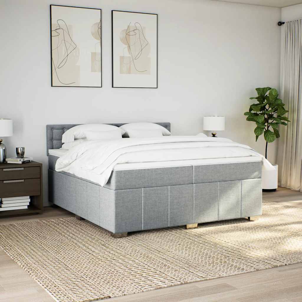 Κρεβάτι Boxspring με Στρώμα Ανοιχτό Γκρι 200x200 εκ. Υφασμάτινο - Pakobazaar