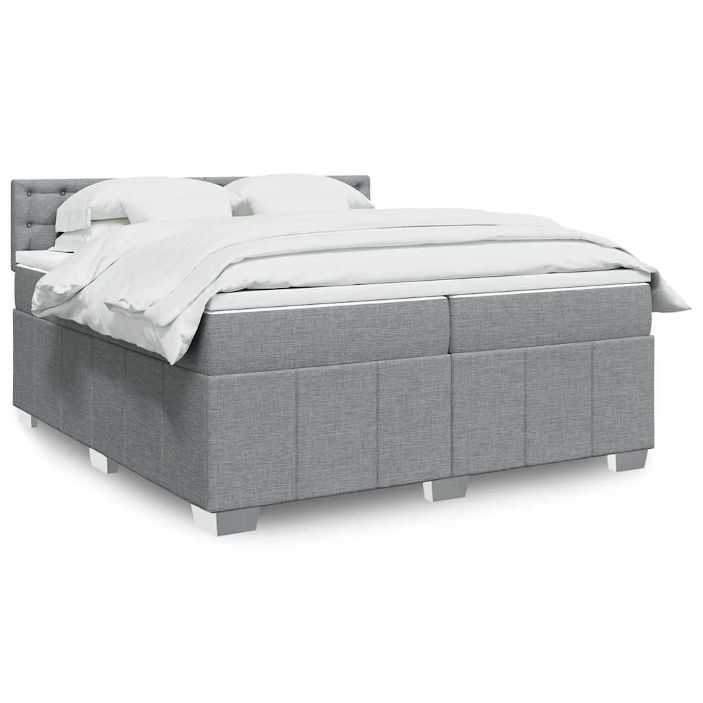 Κρεβάτι Boxspring με Στρώμα Ανοιχτό Γκρι 200x200 εκ. Υφασμάτινο - Pakobazaar
