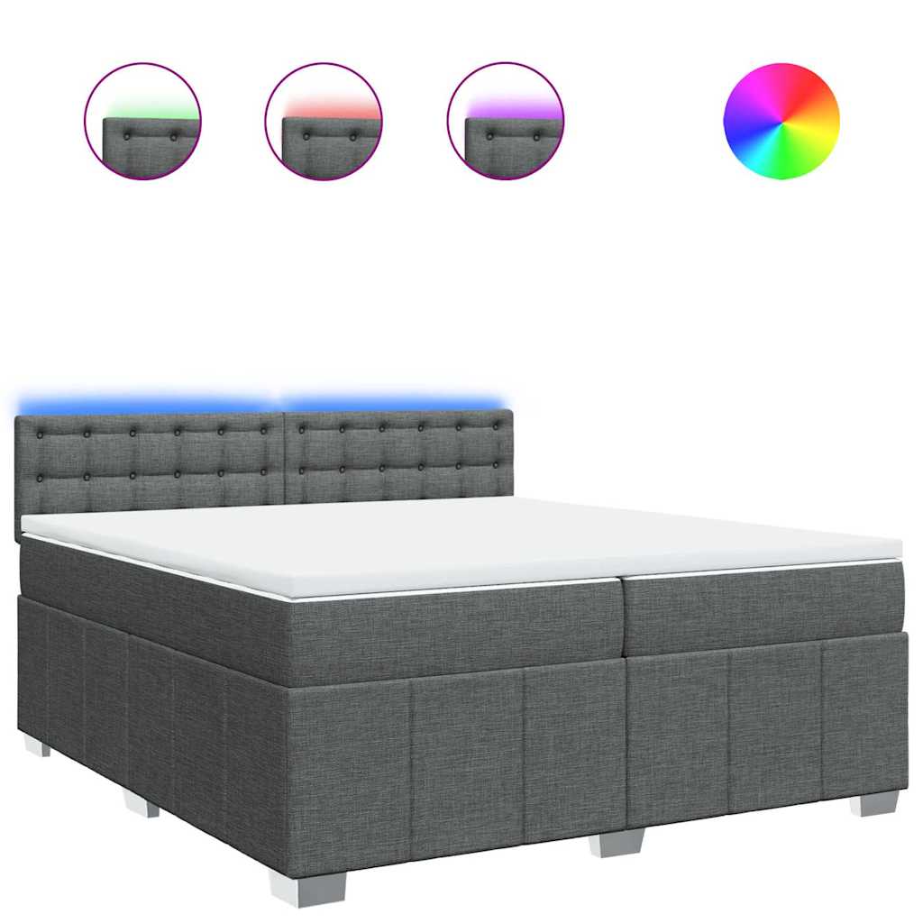 Κρεβάτι Boxspring με Στρώμα Σκούρο Γκρι 200x200 εκ. Υφασμάτινο - Pakobazaar