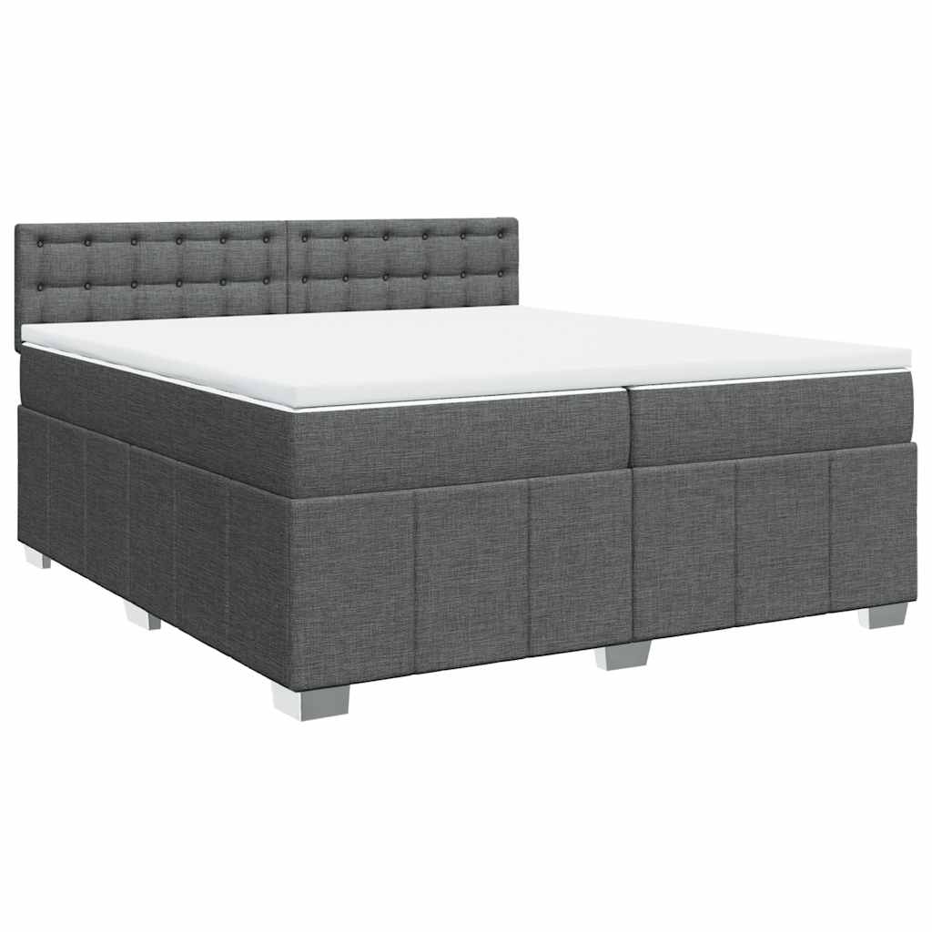 Κρεβάτι Boxspring με Στρώμα Σκούρο Γκρι 200x200 εκ. Υφασμάτινο - Pakobazaar