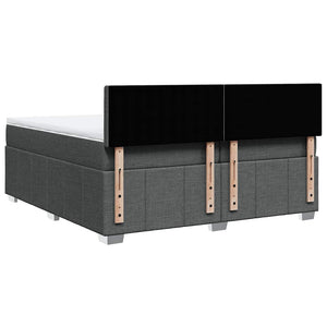 Κρεβάτι Boxspring με Στρώμα Σκούρο Γκρι 200x200 εκ. Υφασμάτινο - Pakobazaar