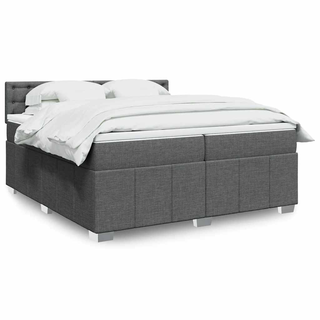 Κρεβάτι Boxspring με Στρώμα Σκούρο Γκρι 200x200 εκ. Υφασμάτινο - Pakobazaar