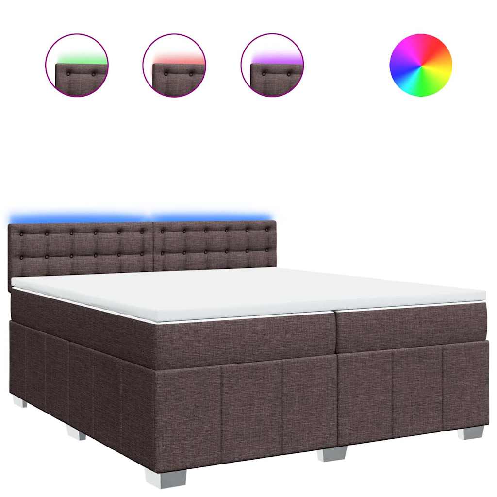 Κρεβάτι Boxspring με Στρώμα Σκούρο Καφέ 200x200 εκ. Υφασμάτινο - Pakobazaar