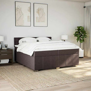 Κρεβάτι Boxspring με Στρώμα Σκούρο Καφέ 200x200 εκ. Υφασμάτινο - Pakobazaar