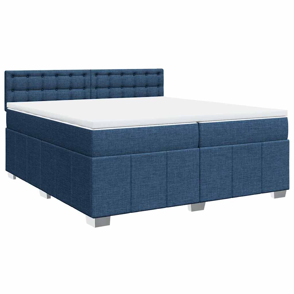 Κρεβάτι Boxspring με Στρώμα Μπλε 200x200 εκ. Υφασμάτινο - Pakobazaar