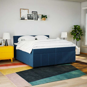 Κρεβάτι Boxspring με Στρώμα Μπλε 200x200 εκ. Υφασμάτινο - Pakobazaar