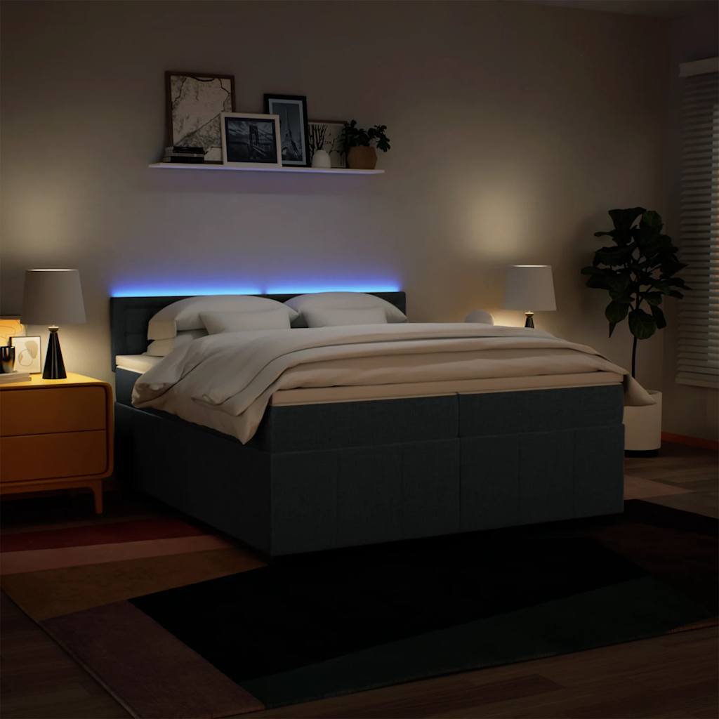 Κρεβάτι Boxspring με Στρώμα Μπλε 200x200 εκ. Υφασμάτινο - Pakobazaar