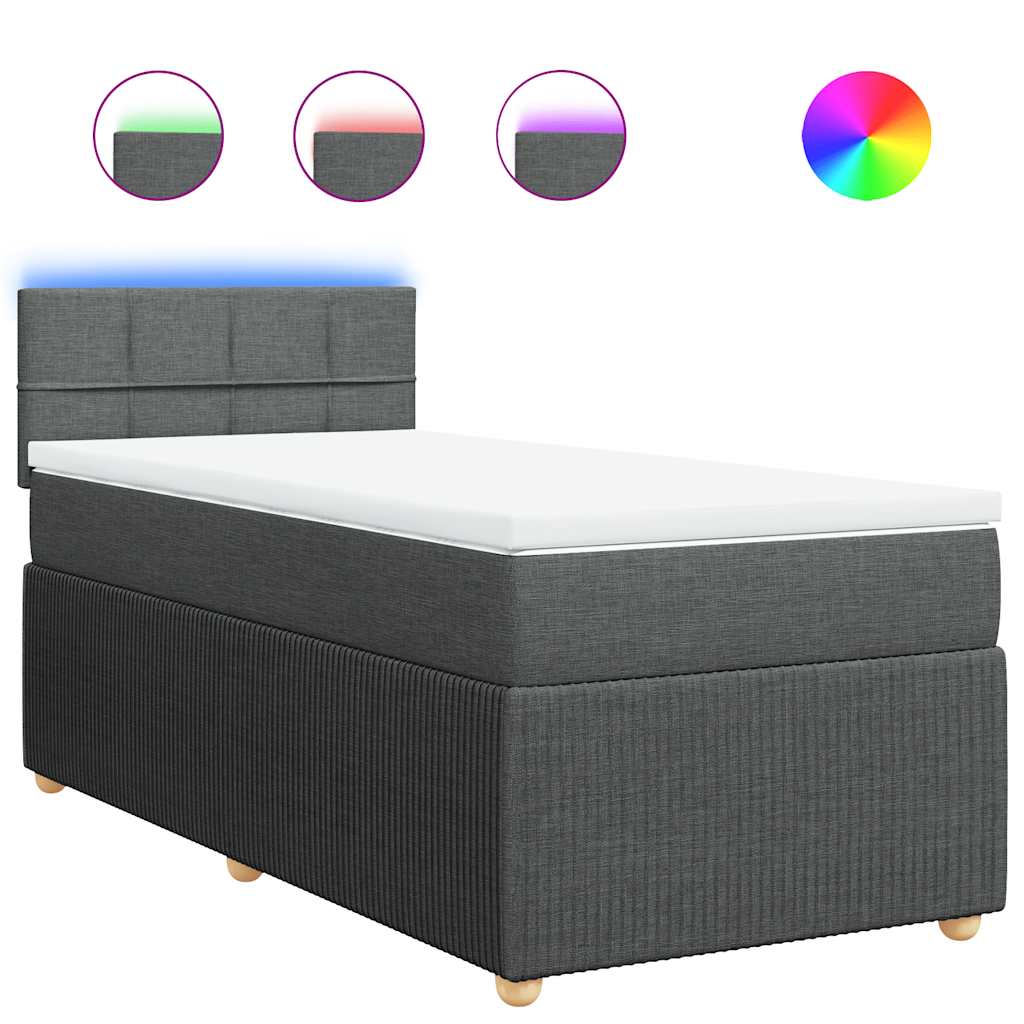 Κρεβάτι Boxspring με Στρώμα Σκούρο Γκρι 80x200 εκ. Υφασμάτινο - Pakobazaar