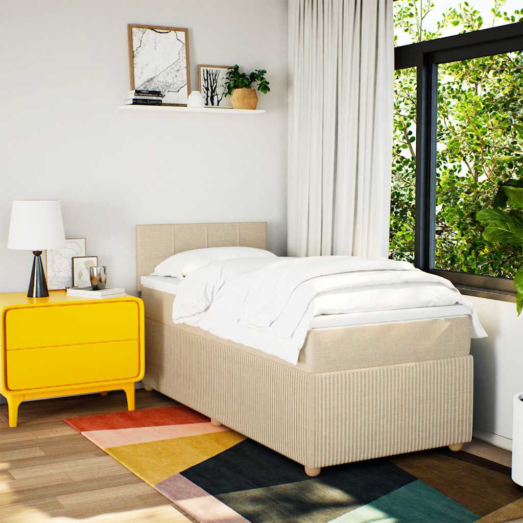 Κρεβάτι Boxspring με Στρώμα Κρεμ 80 x 200 εκ. Υφασμάτινο - Pakobazaar