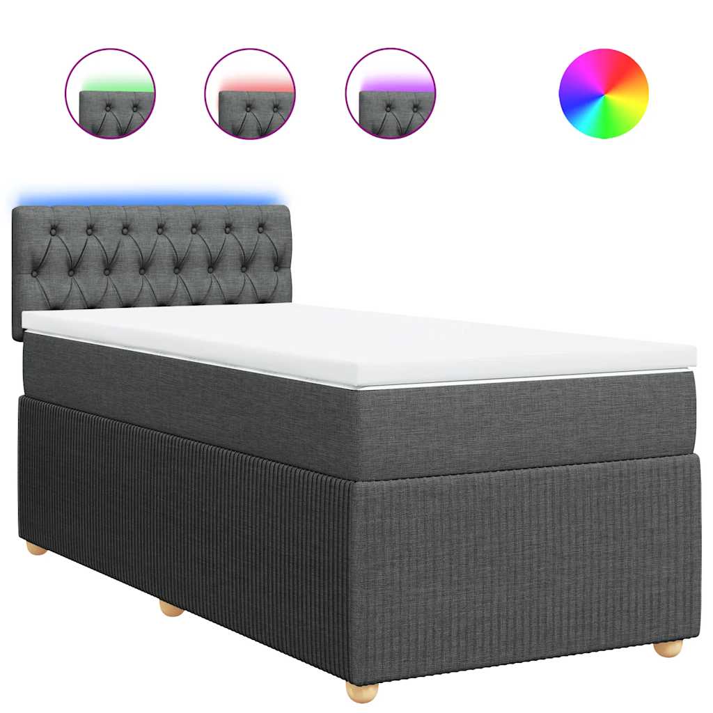 Κρεβάτι Boxspring με Στρώμα Σκούρο Γκρι 80x200 εκ. Υφασμάτινο - Pakobazaar