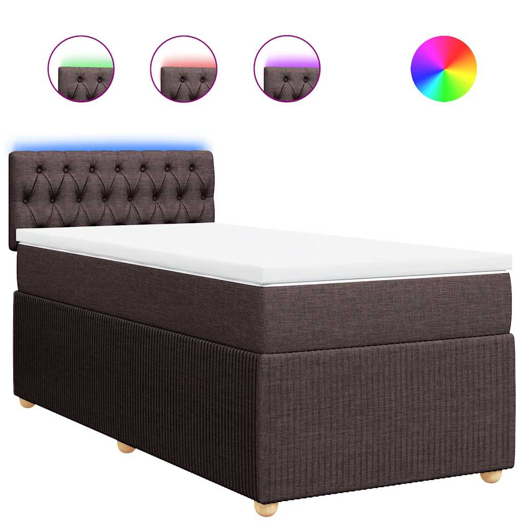 Κρεβάτι Boxspring με Στρώμα Σκούρο Καφέ 80x200 εκ. Υφασμάτινο - Pakobazaar
