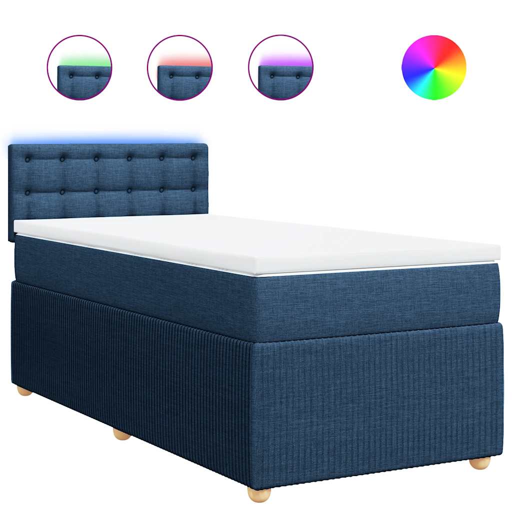 Κρεβάτι Boxspring με Στρώμα Μπλε 80x200 εκ. Υφασμάτινο