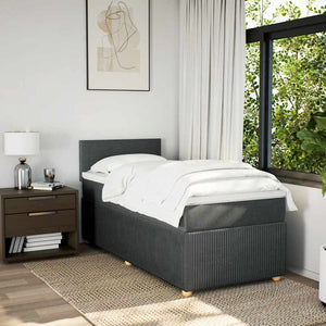 Κρεβάτι Boxspring με Στρώμα Σκούρο Γκρι 90x190 εκ. Υφασμάτινο - Pakobazaar