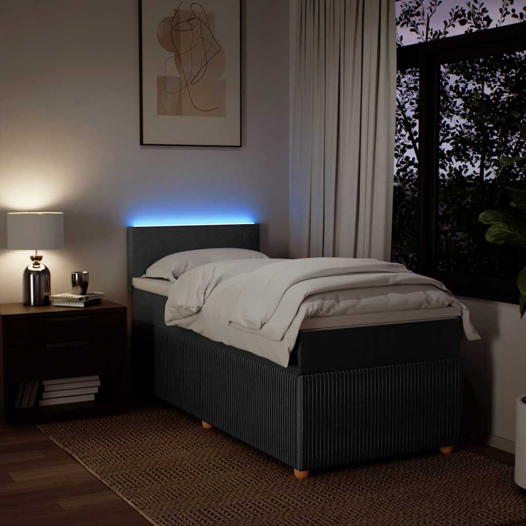 Κρεβάτι Boxspring με Στρώμα Σκούρο Γκρι 90x190 εκ. Υφασμάτινο - Pakobazaar