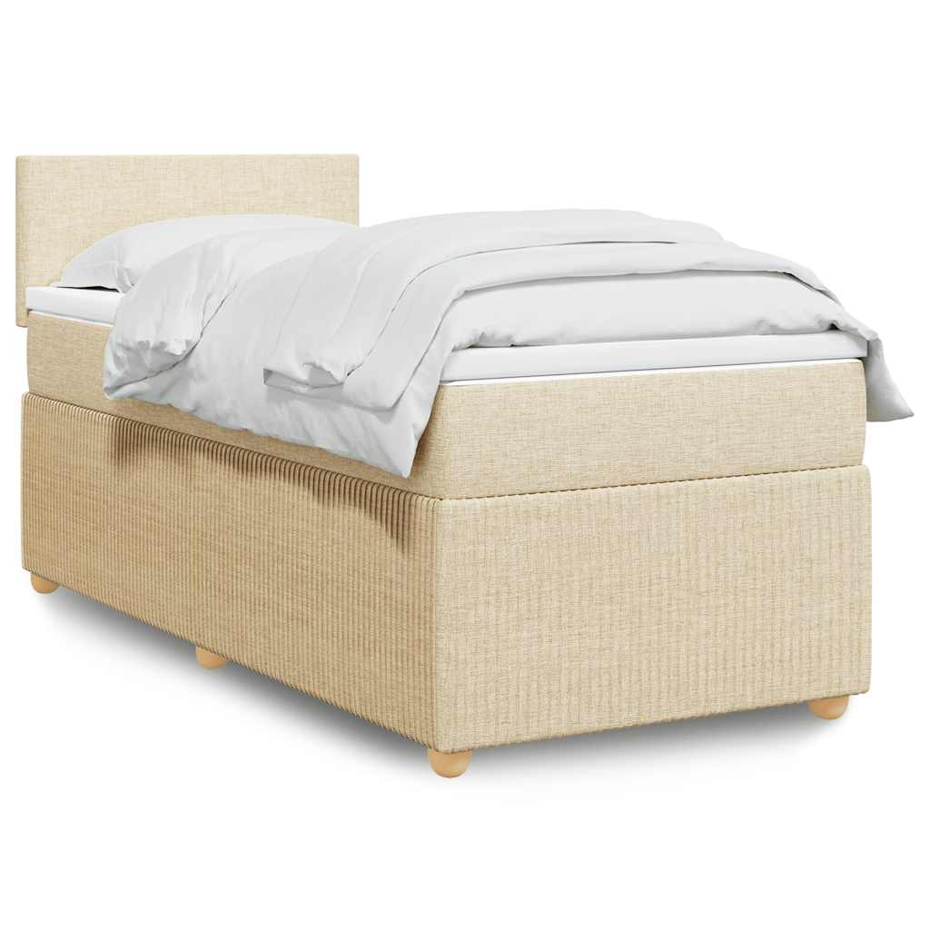 Κρεβάτι Boxspring με Στρώμα Κρεμ 90x190 εκ.Υφασμάτινο - Pakobazaar