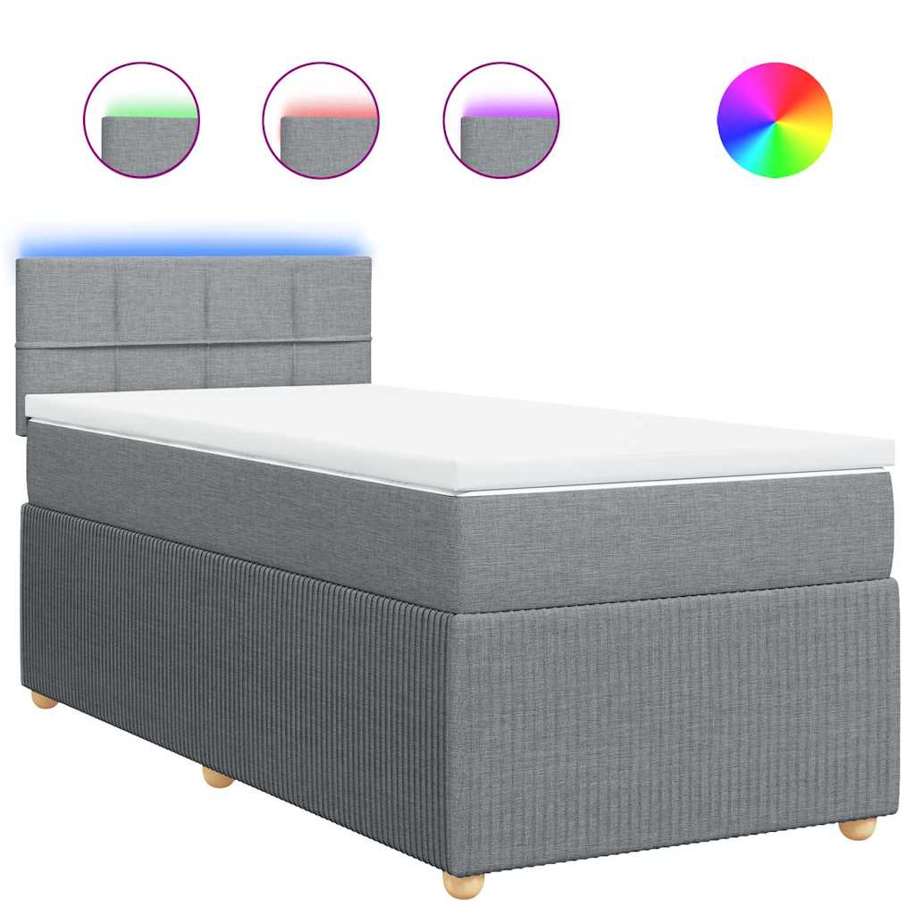 Κρεβάτι Boxspring με Στρώμα Ανοιχτό Γκρι 90x190 εκ. Υφασμάτινο - Pakobazaar