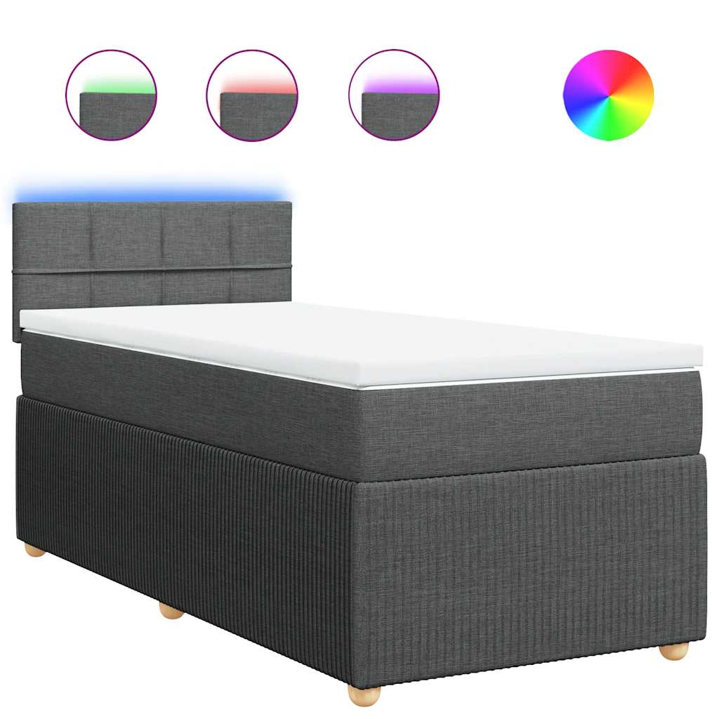 Κρεβάτι Boxspring με Στρώμα Σκούρο Γκρι 90x190 εκ. Υφασμάτινο - Pakobazaar