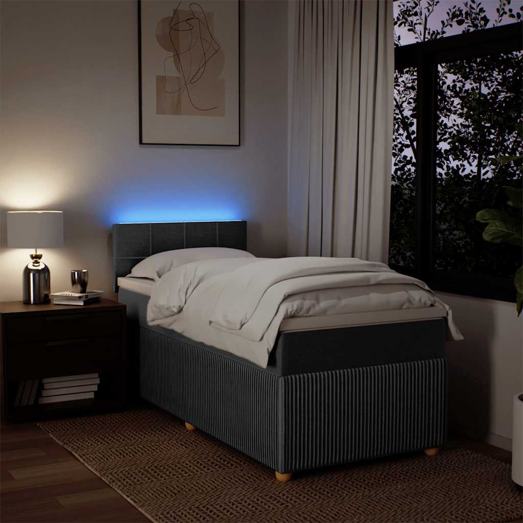 Κρεβάτι Boxspring με Στρώμα Σκούρο Γκρι 90x190 εκ. Υφασμάτινο - Pakobazaar