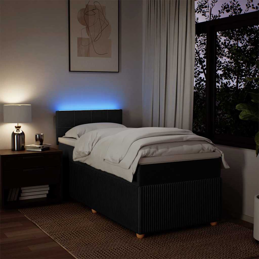 Κρεβάτι Boxspring με Στρώμα Μαύρο 90x190 εκ.Υφασμάτινο